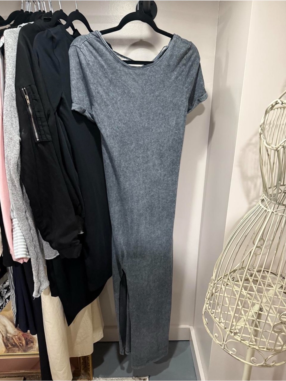 Topshop Washed Gray Short-Sleeve Maxi Dress with Side Slit